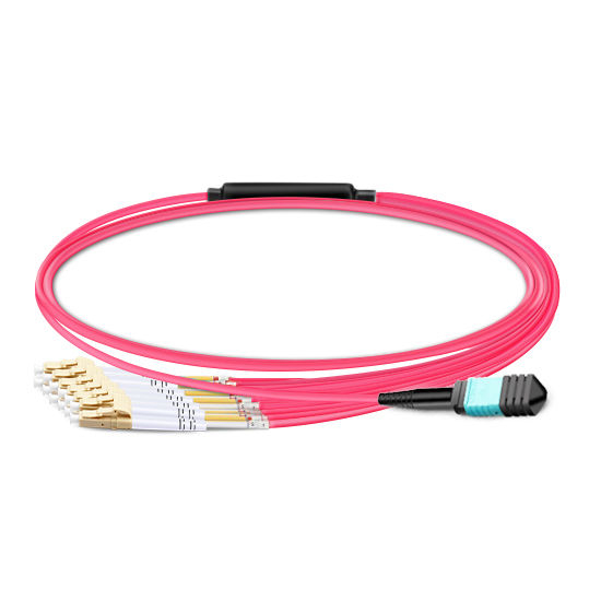 1m (3ft) MPO Female to 6 LC UPC Duplex OM4 50/125 Multimode Fiber Breakout Cable, 12 Fibers Type B, Elite, LSZH, Aqua/Violet