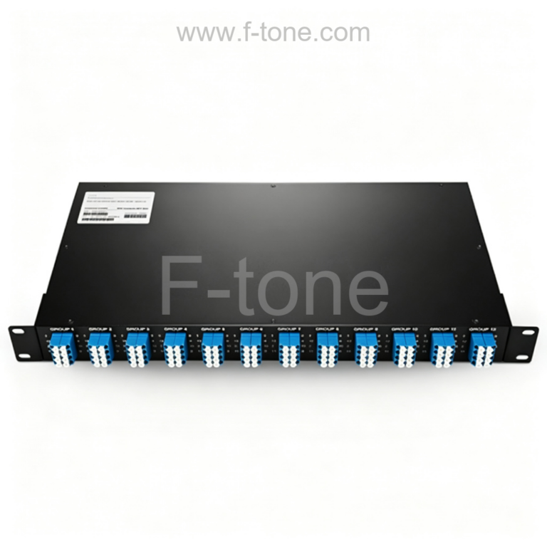 96芯光纤机架 12x MTP8 转 LC/UPC 单模 1U 超密度 40GB QSFP+ 分线配线架扁平,MTP 公头 Elite IL 0.35dB,极性 A