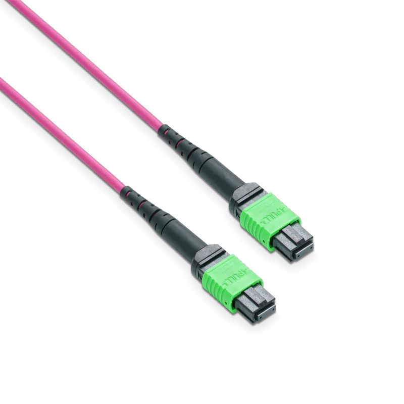 10m MPO 2x2 Shuffle 分支跳线,16芯,2xMPO-8 APC(母头)转 2xMPO-8 APC(母头),多模 (OM4),极性Type 2,LSZH,3.0mm,最大插损0.35dB,玫红色