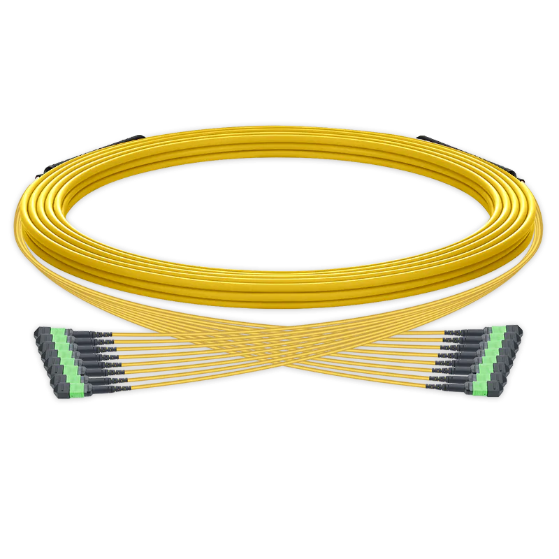 5m 预端接 MPO 2x2 主干跳线，128芯，16xMPO-8 APC（公头）转 16xMPO-8 APC（公头），单模（OS2），极性 Type 2，LSZH，最大插损 0.35dB，分支长度 80cm，黄色