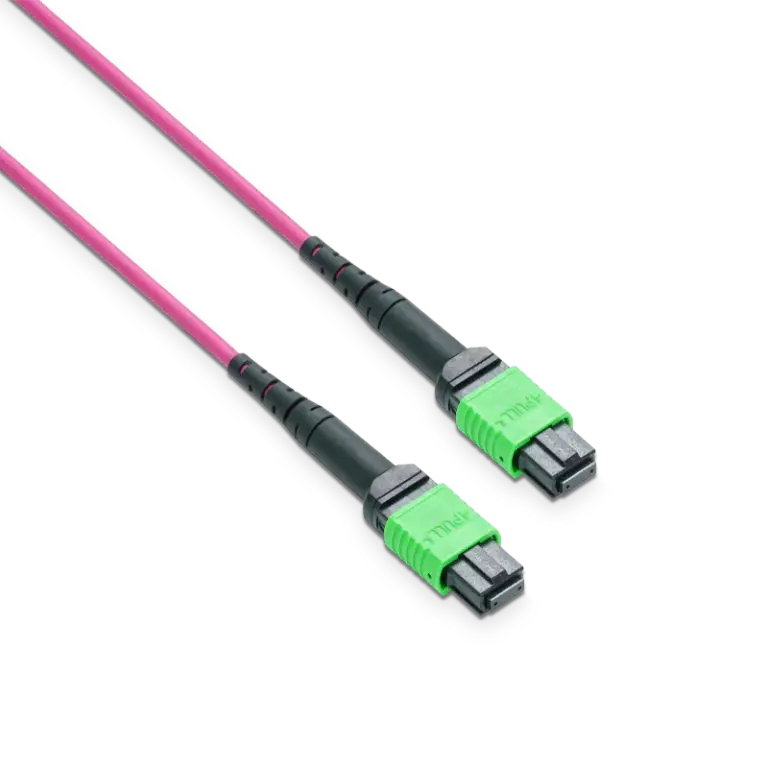 40m MPO-12 UPC(母头)转MPO-12 UPC(母头)12芯多模(OM4)直连跳线,极性Type B,LSZH,3.0mm,最大插损≤0.35dB,玫红色