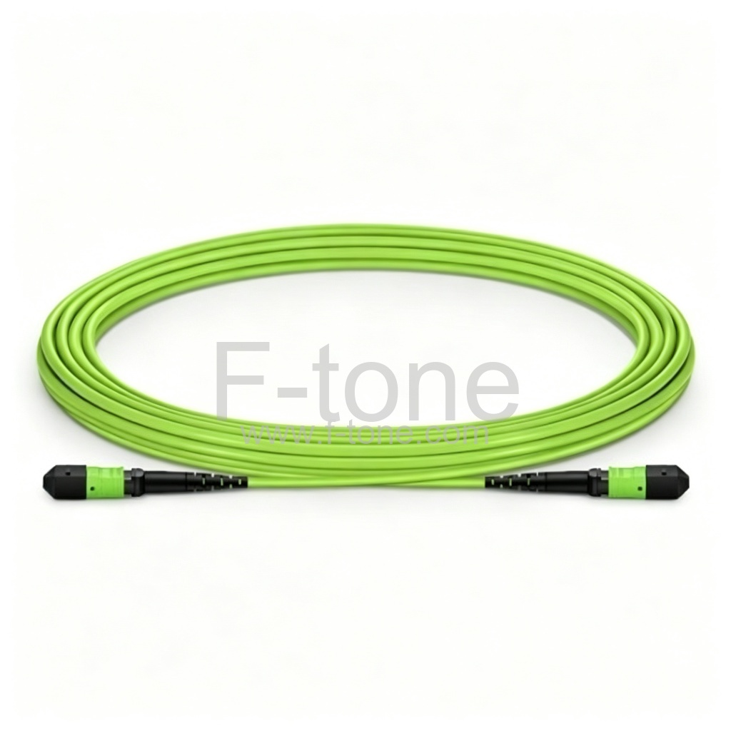 MTP-12（母头）转 MTP-12（母头）OM5 多模光纤跳线，12 芯，极性 B，LSZH（圆缆），柠檬绿