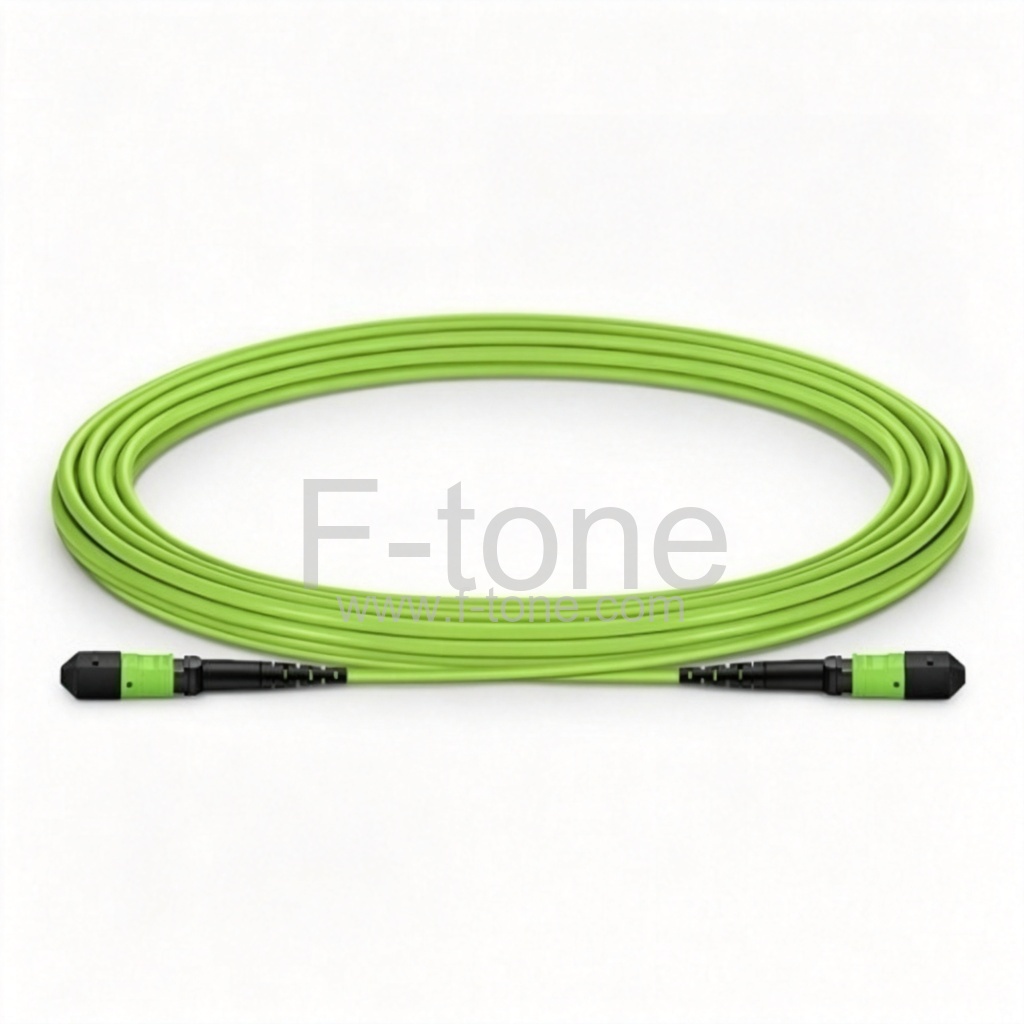 MTP-24 转 MTP-24 OM5 多模主干光纤跳线 MTP 24芯 极性 B，LSZH（圆缆），柠檬绿