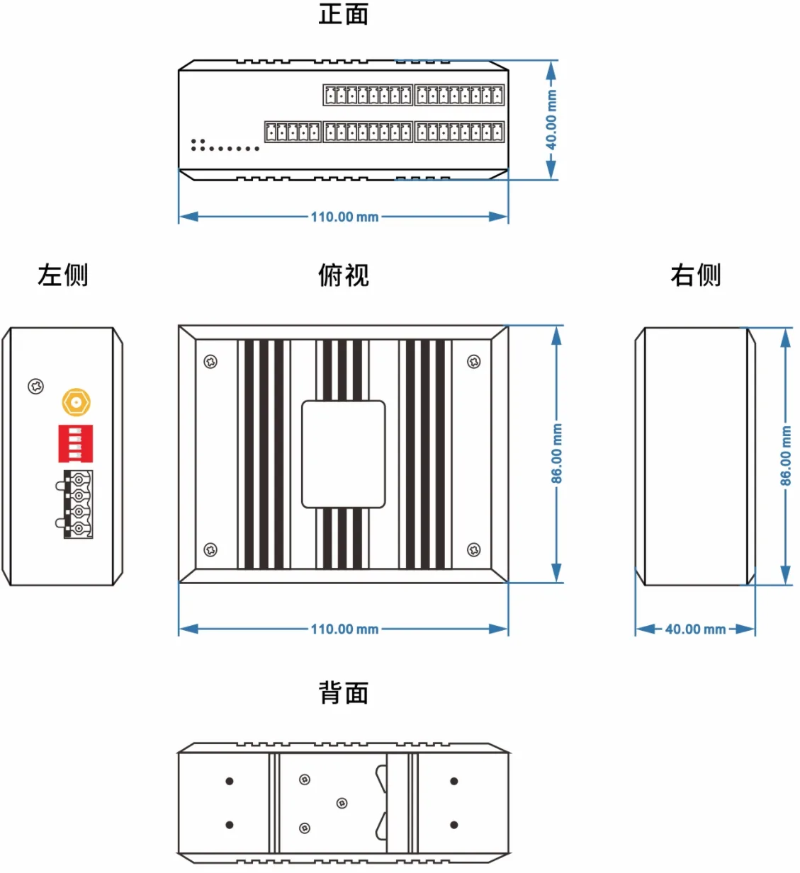 工业轨式16路DI/DO/AI/AO开关量模拟量LoRa对传设备