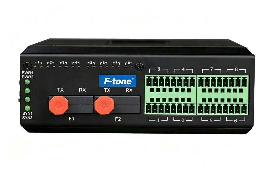 工业轨式16路DI/DO/AI/AO开关量模拟量光纤自愈环网ModBus RTU&TCP采集器