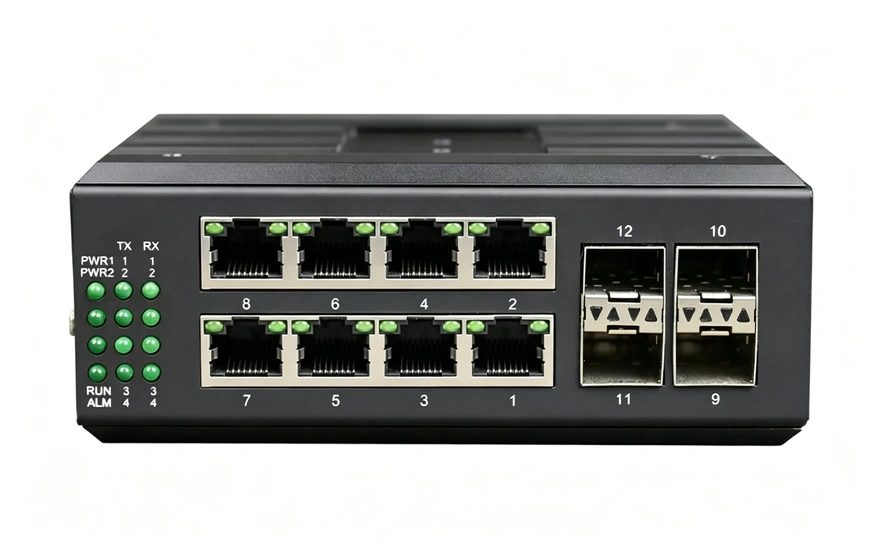 工业轨式管理型 8路千兆电+4路千兆光口+4路串口/8路开关量 交换机