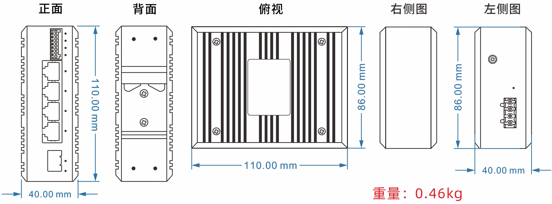 工业轨式2路串口／4路开关量+4路百兆电 光端机