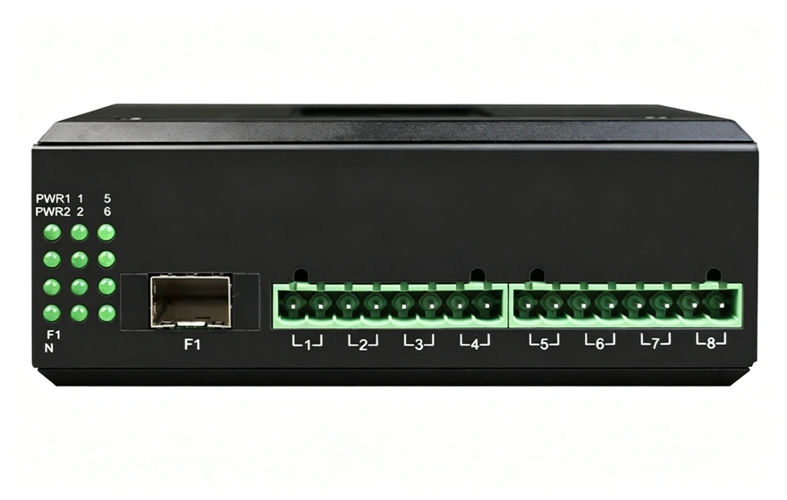 工业轨式 1-8路 开关量(支持AC220V 10A)光端机