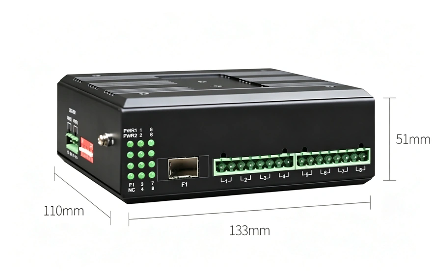 工业轨式 1-8路 开关量(支持AC220V 10A)光端机