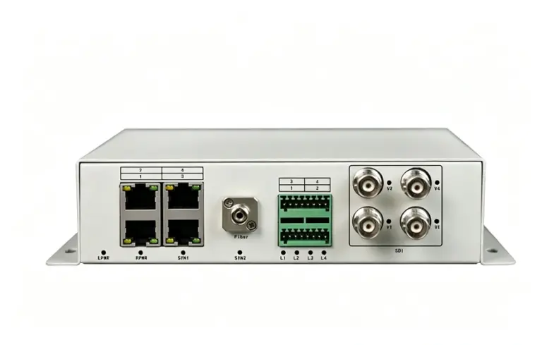 桌面式4路3G HD-SDI视频+2路千电+2路百电(物理隔离)+开关量+串口光端机